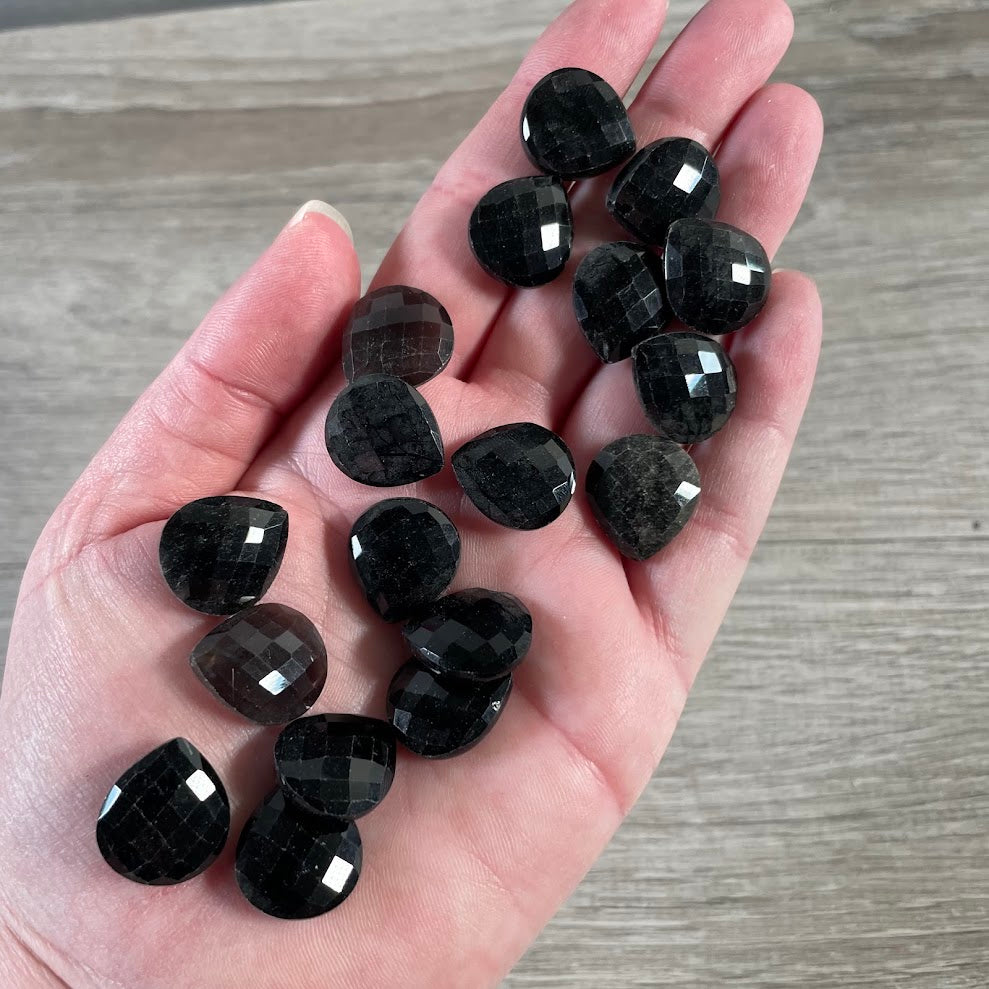 Obsidian faceted crystal cabochons for wire wrapping, earrings, pendants, and handmade jewelry