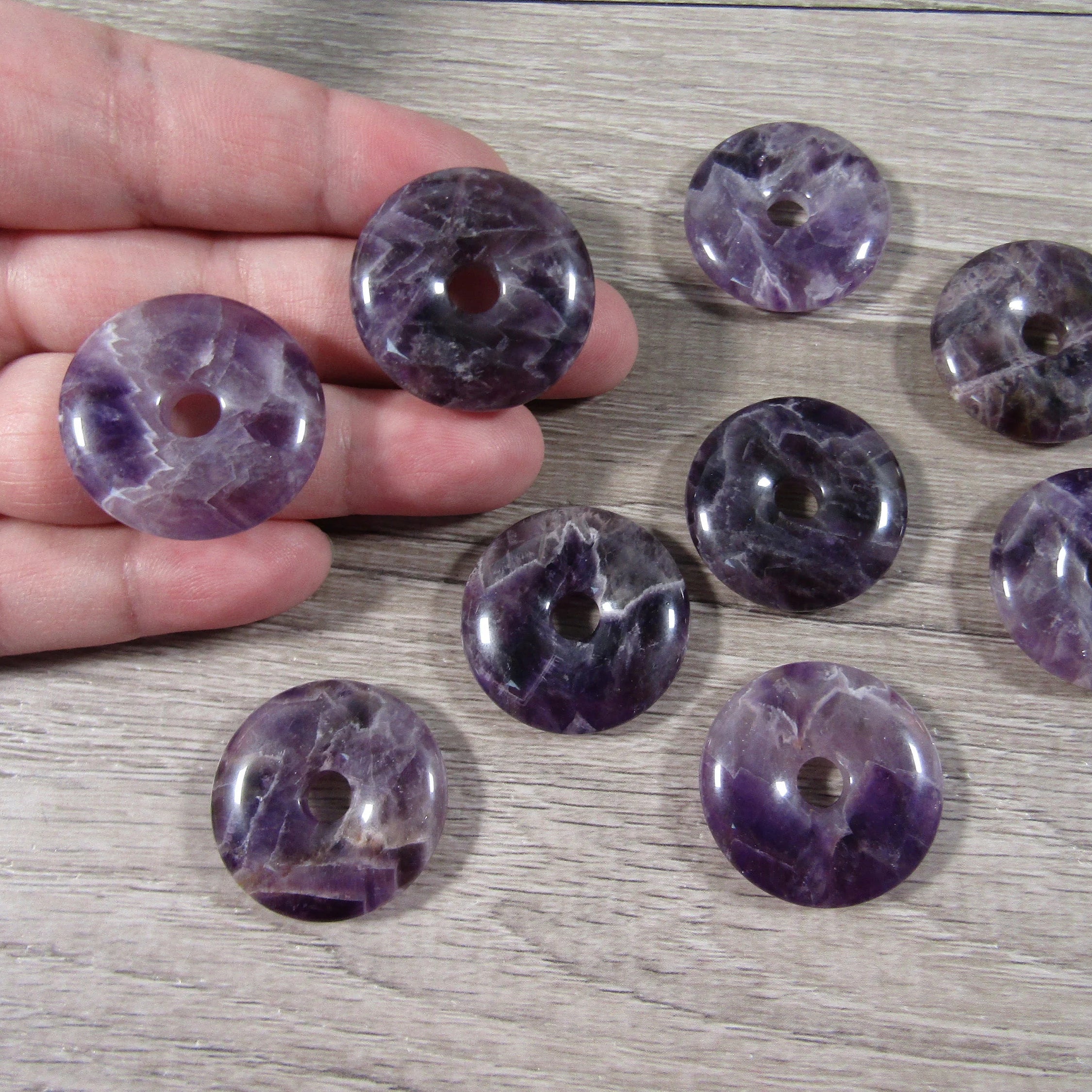 amethyst 30mm gemstone donut pi stone pendant for wholesale