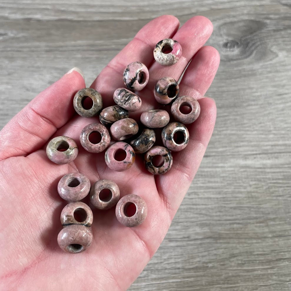 Rhodonite small donut, spacer beads for jewlery making