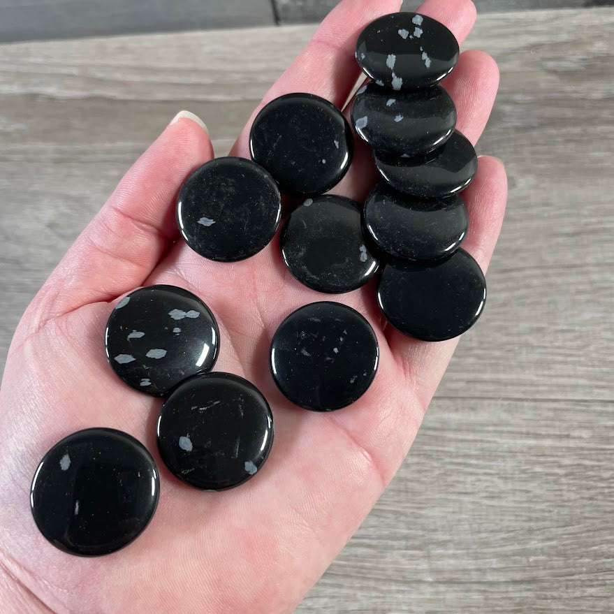 Round snowflake obsidian inexpensive cabs