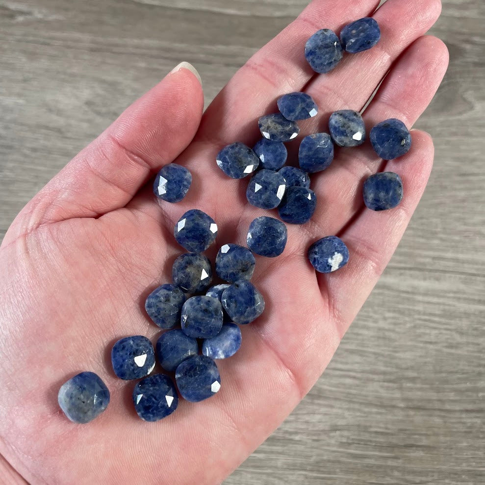Sodalite small faceted square crystal cabochons for jewelry making and craft supplies