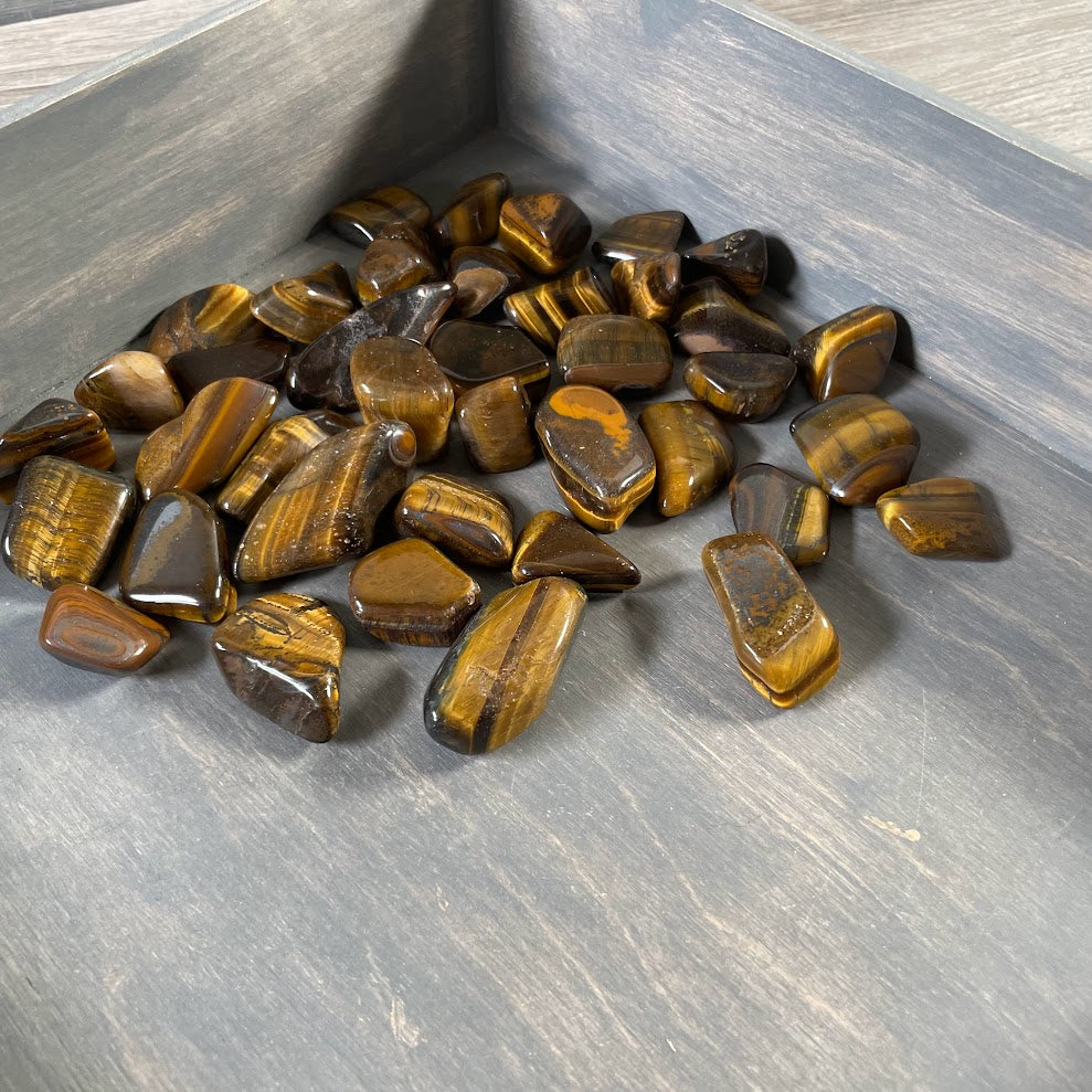 Tiger Eye tumbled gemstone assortment for retail display bins