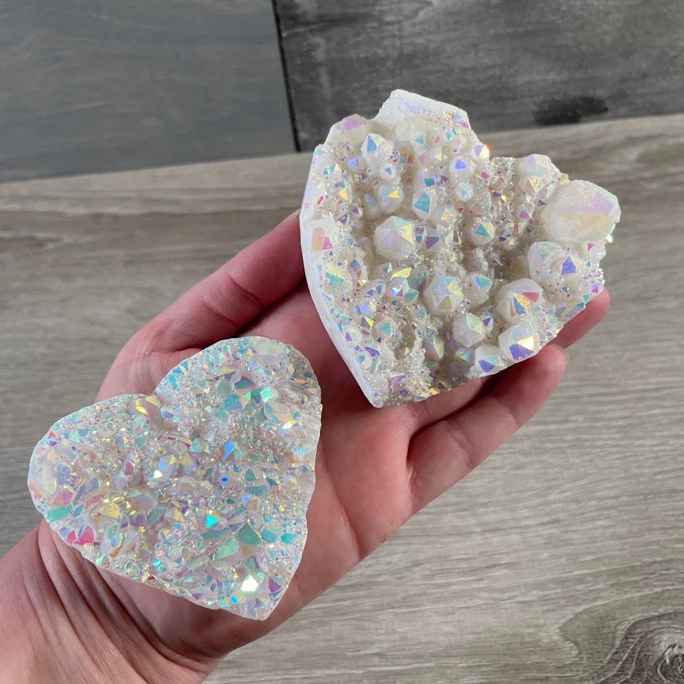 Aura coated crystal cluster heart for wholesale gemstone and spiritual gift collections