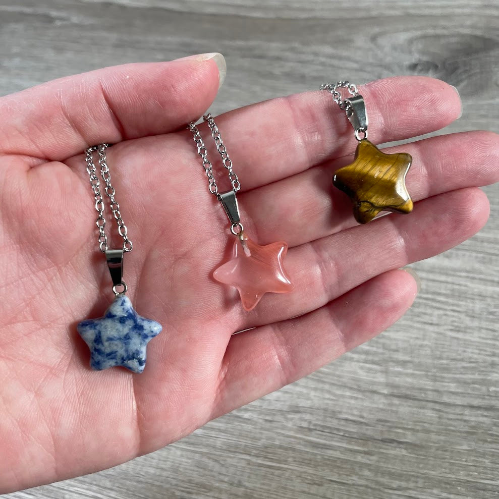 Wholesale gemstone star pendant necklaces with assorted natural stone colors