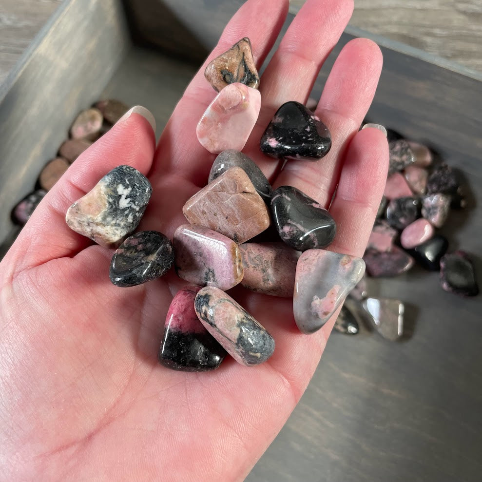One pound lot of natural rhodonite tumbled stones for retail displays