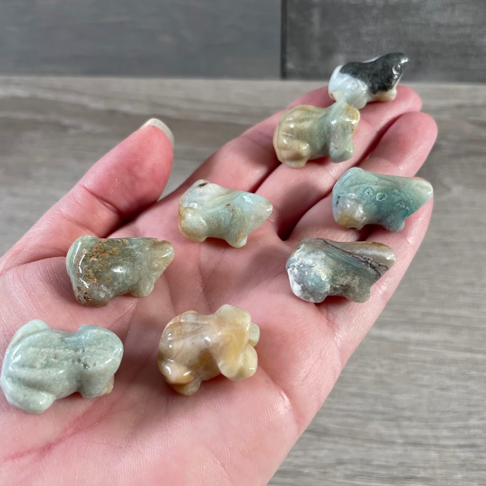 Amazonite Carved crystal frog decor for gift store displays