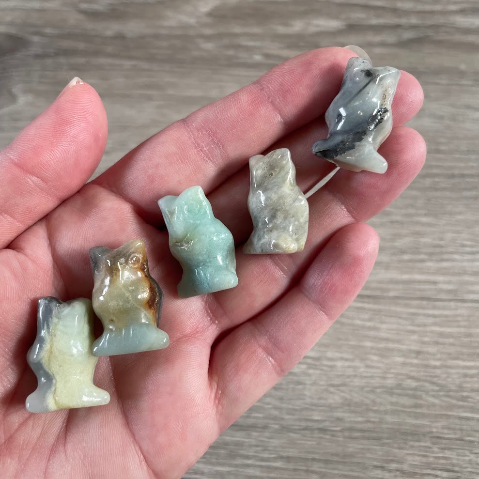 Amazonite owl gemstone carvings for gift shop impulse buys