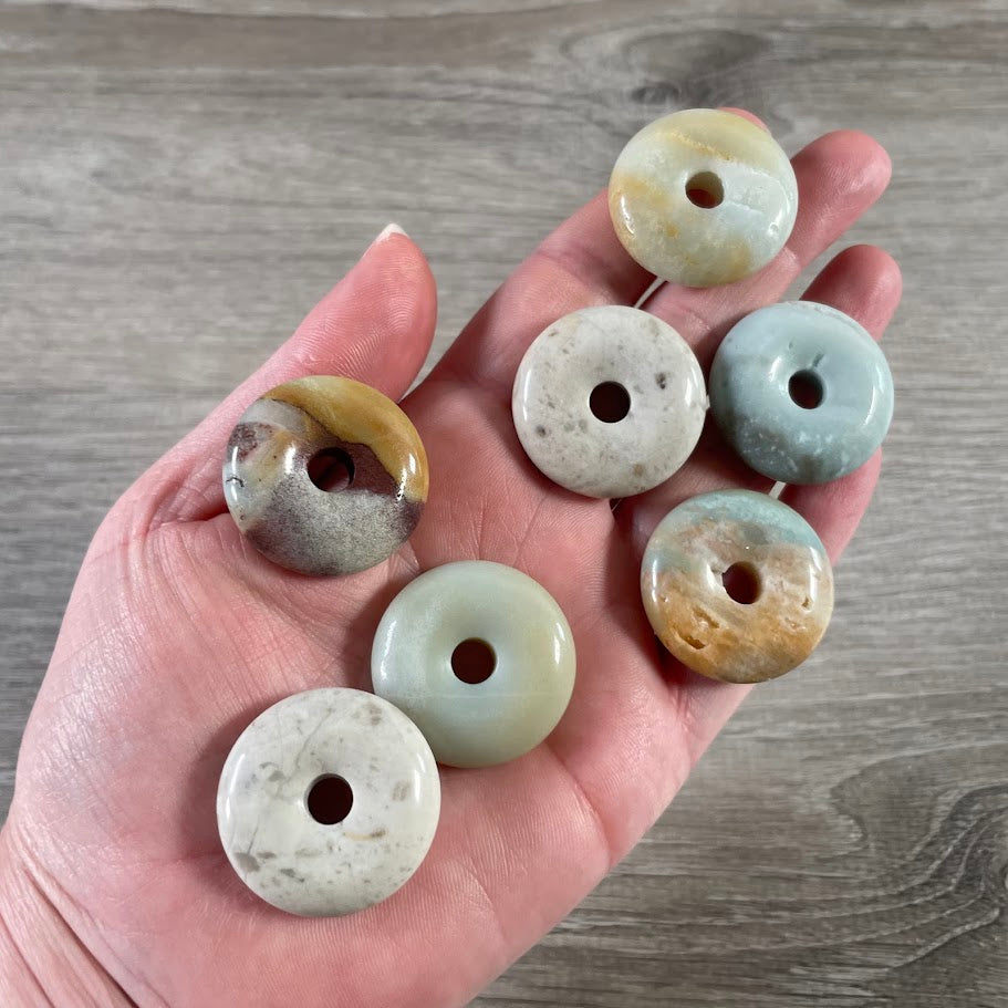 amazonite donut pi stone for pendants, necklaces, jewelry making, and gifts