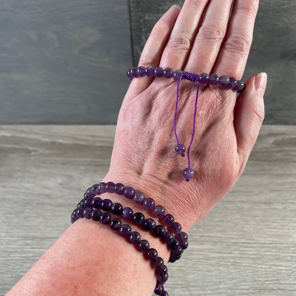 Amethyst Adjustable gemstone anklet 6mm natural stone beads wholesale