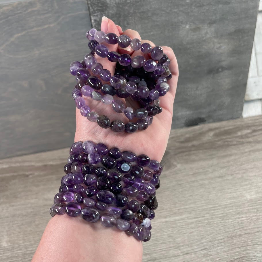 Wholesale polished amethyst crystal bracelet with natural gemstone nuggets