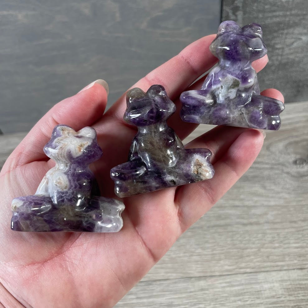 Amethyst gemstone meditation frog statue for spiritual décor and crystal displays