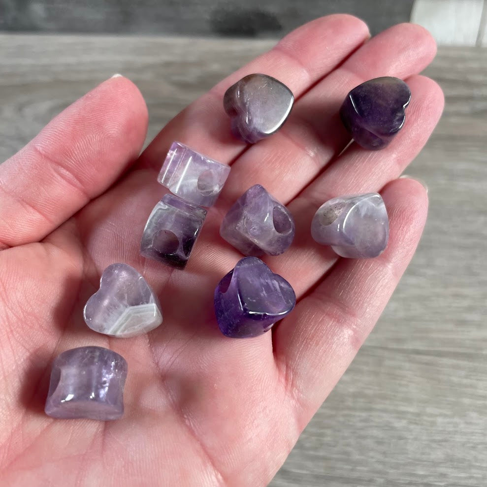 Amethyst heart shaped gemstone bead large hole wholesale jewelry supply