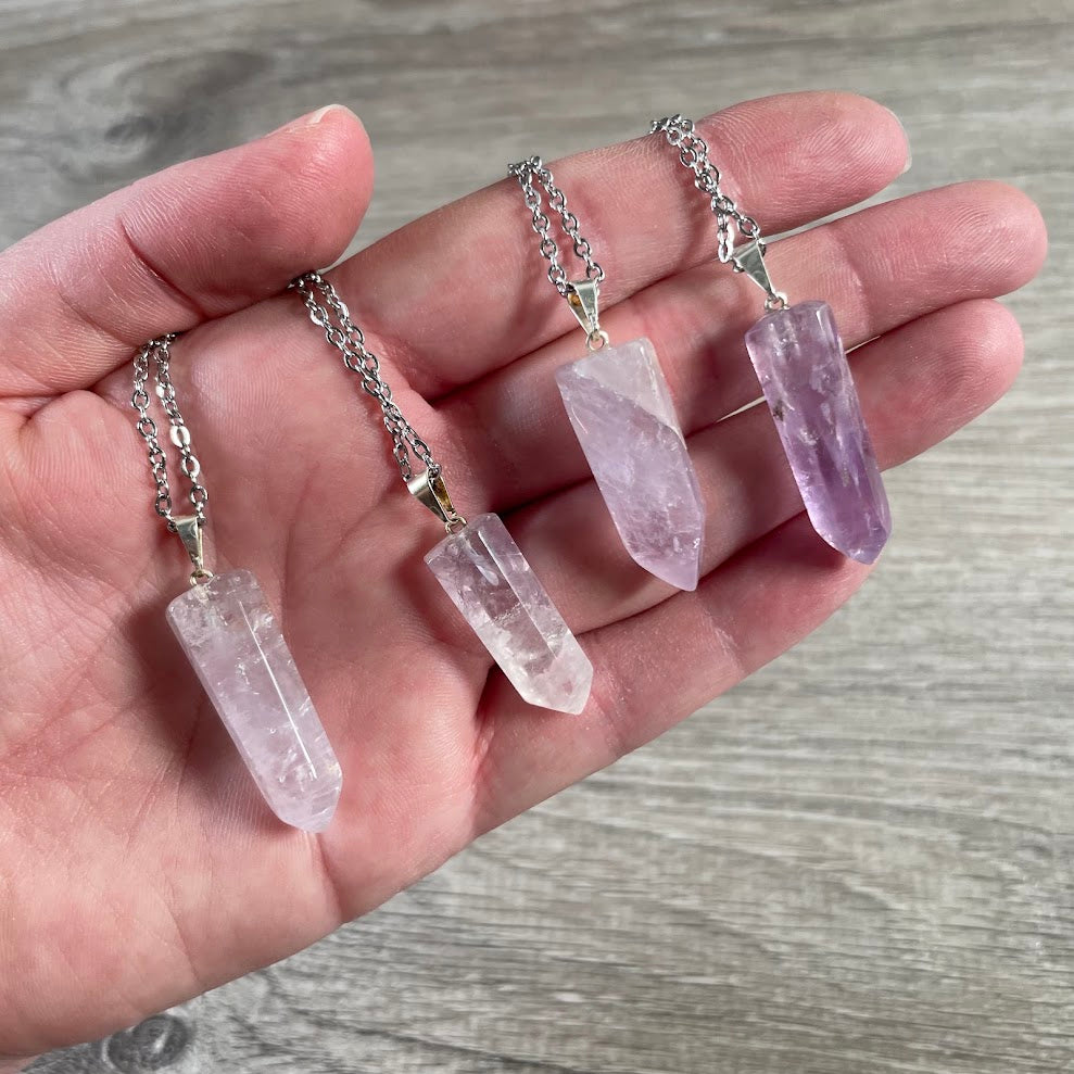 Brazilian Healing Crystal Point Necklace – Polished Gemstone Pendant on Stainless Steel Chain