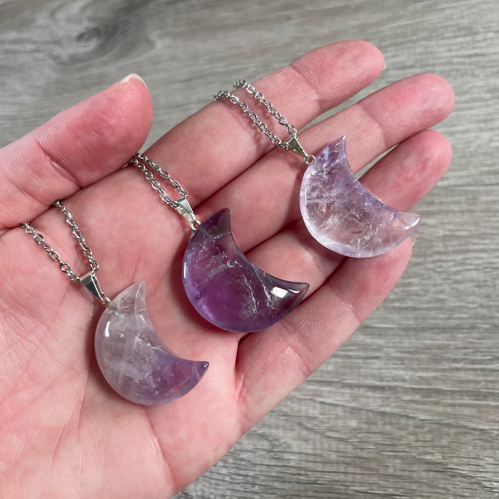 Wholesale amethyst moon crystal pendant necklace for boutiques