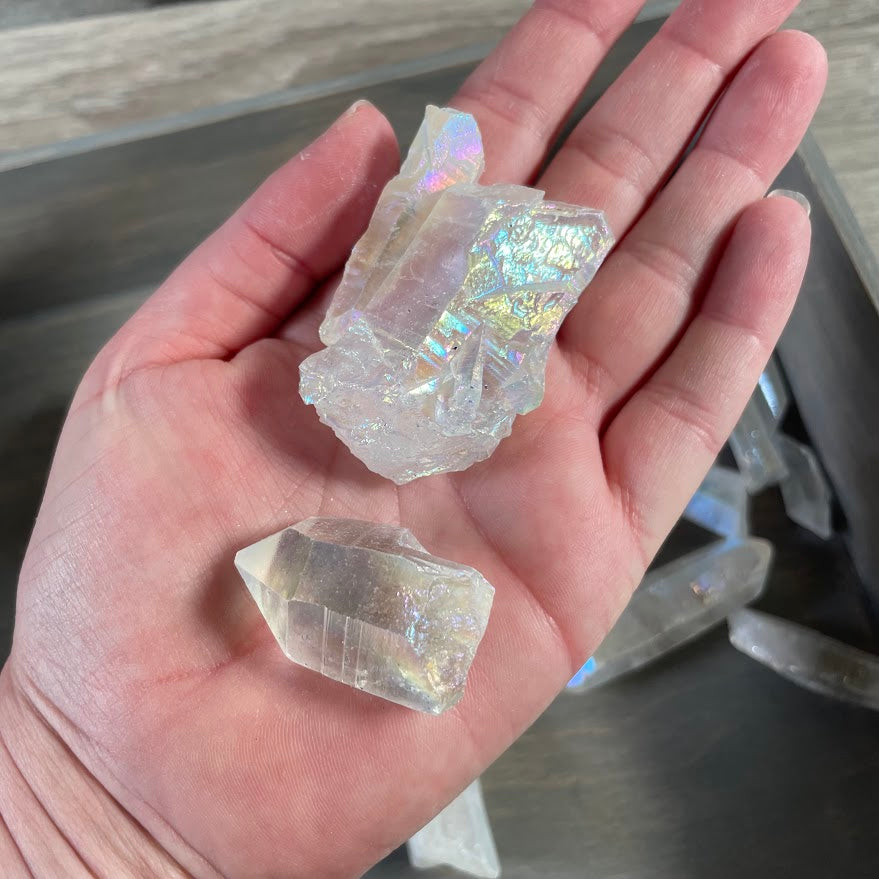 Wholesale Angel Aura Quartz raw crystal points 1 lb bulk lot for crystal shops and resale