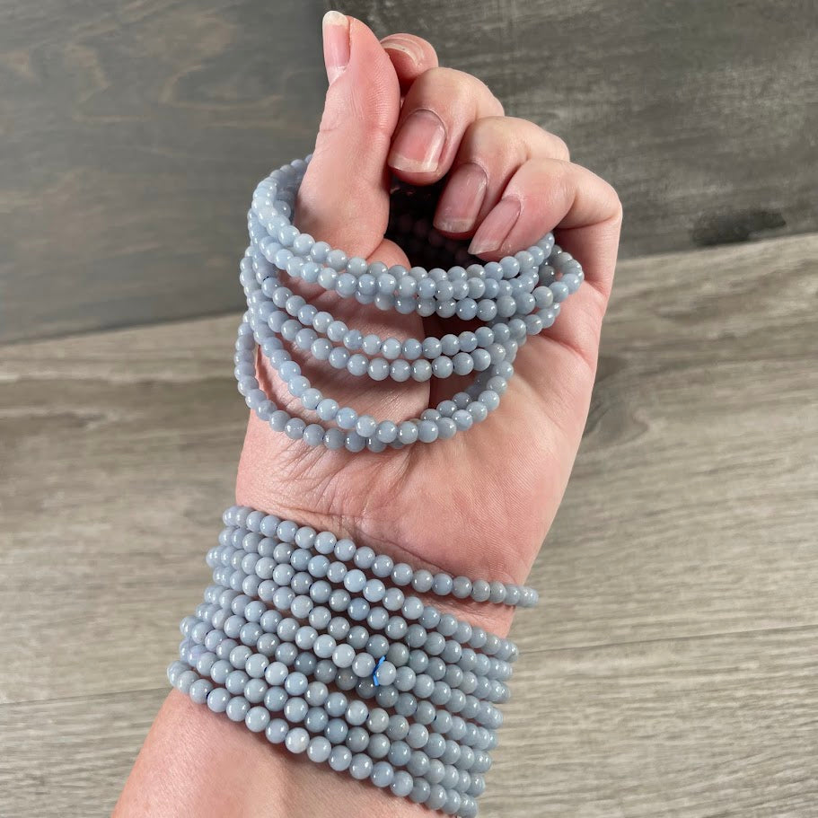 angelite natural stone bracelet with polished 4mm gemstone beads