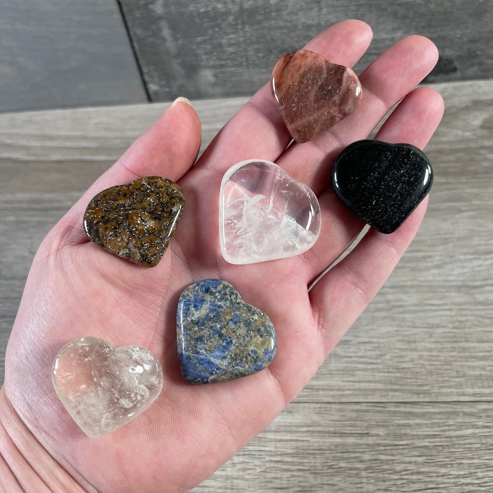 Assorted pocket-sized gemstone hearts from Brazil polished natural crystal hearts wholesale