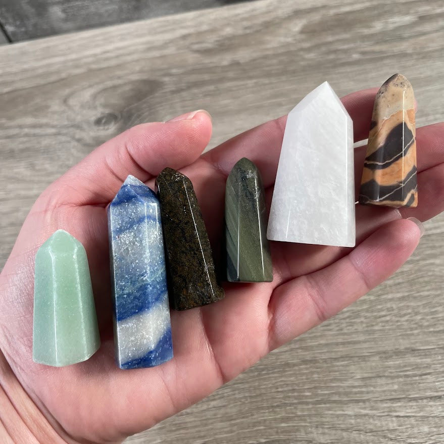 Small Brazilian gemstone obelisks assorted natural stone crystal towers wholesale