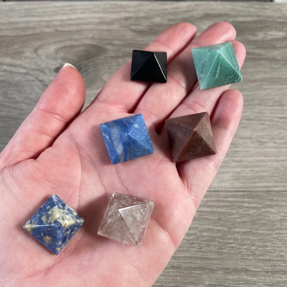 Assorted small gemstone pyramid carvings handmade in Brazil