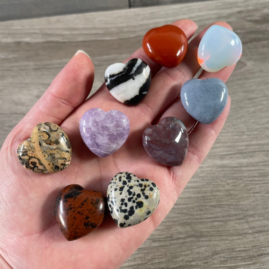 Polished assorted puffy heart 1-inch gemstone pocket stone for wholesale crystal retailers