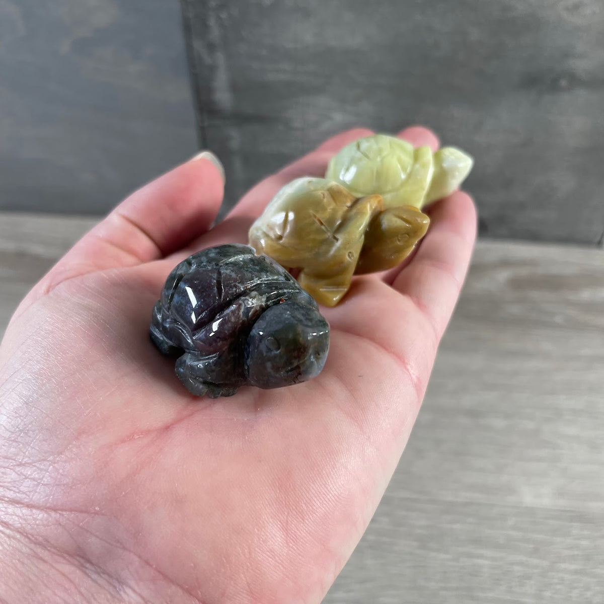 Assorted gemstone turtle figurines for crystal shops and metaphysical retail displays