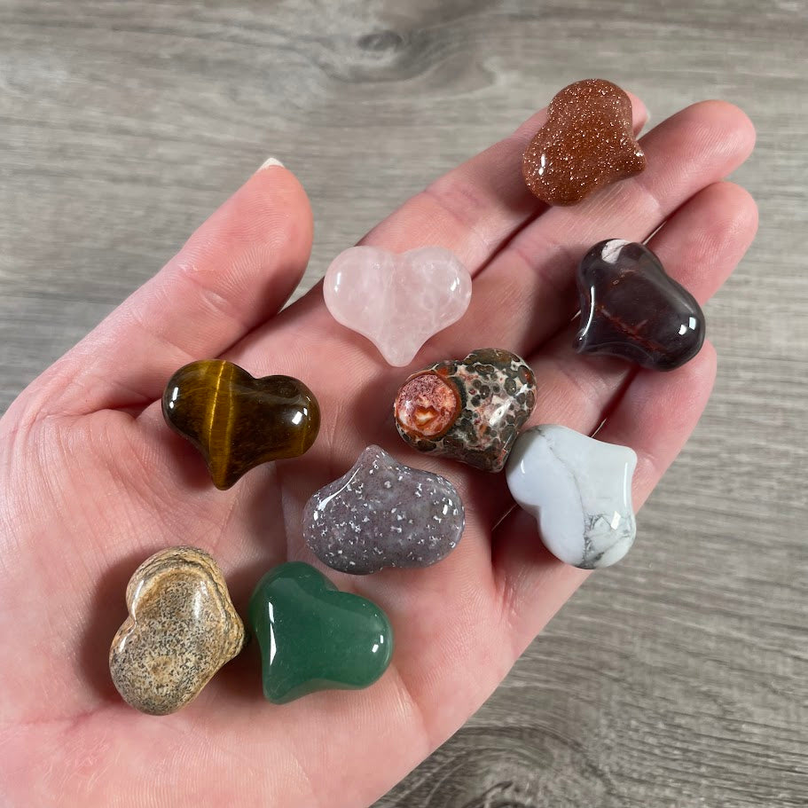 Small gemstone assorted puffy hearts for pocket stones and crystal gifts