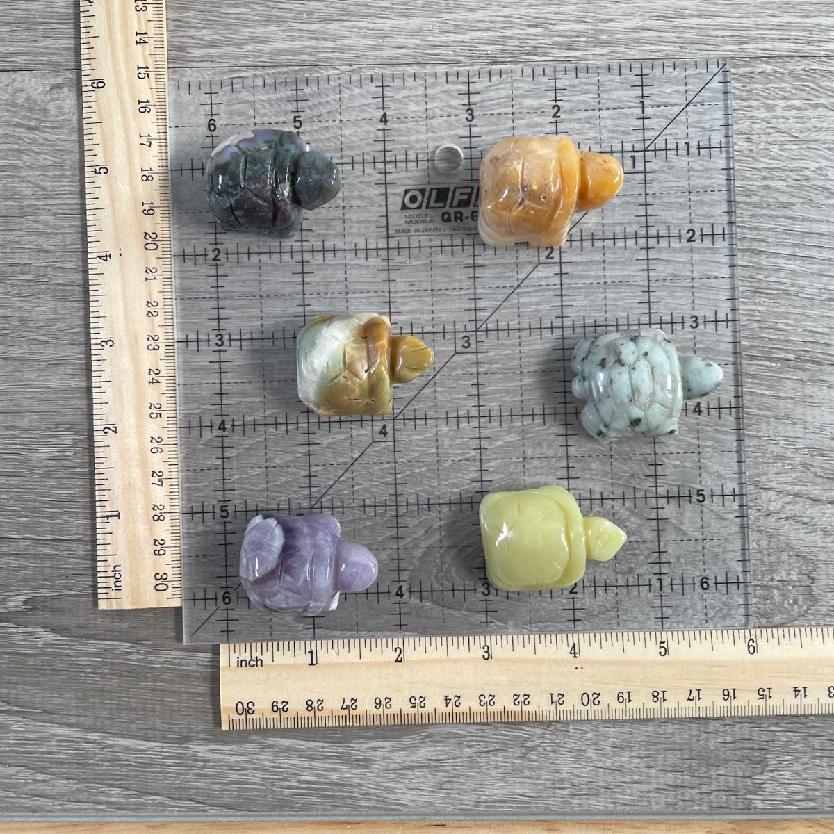 Medium gemstone turtle figurines in assorted crystal styles for wholesale crystal shops