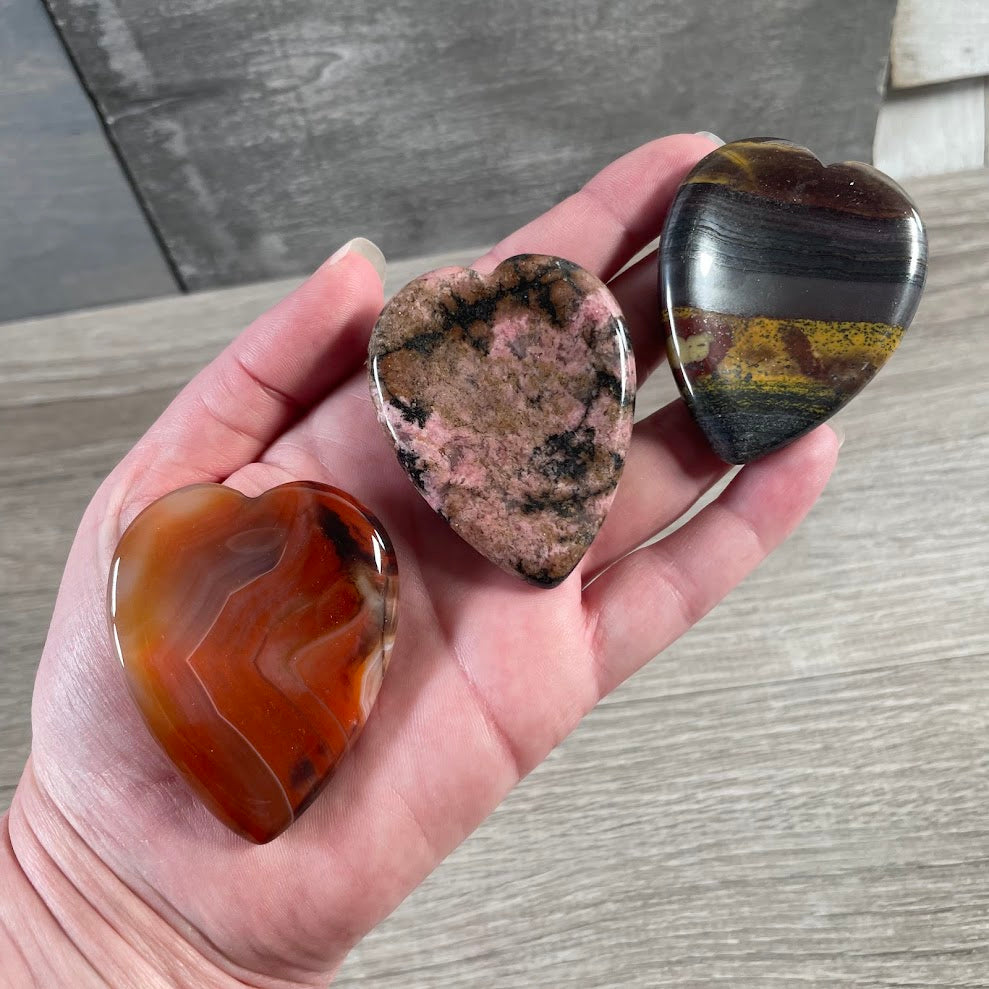 assorted wholesale gemstone heart worry stone for gift shops and boutiques