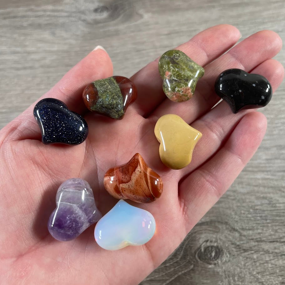 assorted small gemstone puffy hearts measuring approximately 1 inch