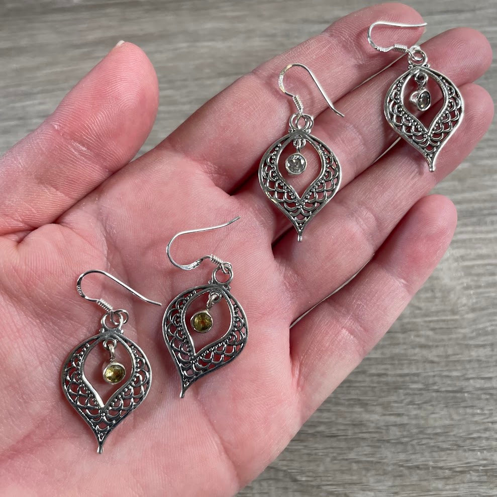 Assorted natural gemstone drop earrings in sterling silver for wholesale jewelry boutiques