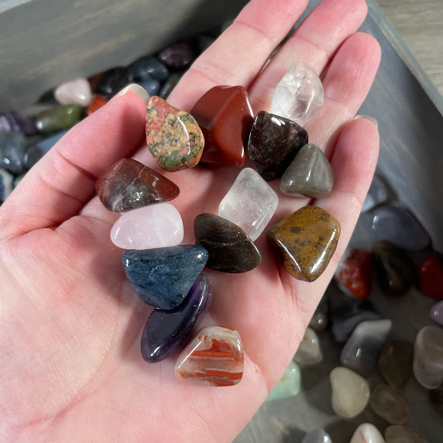 Polished gemstone mix with assorted crystal varieties