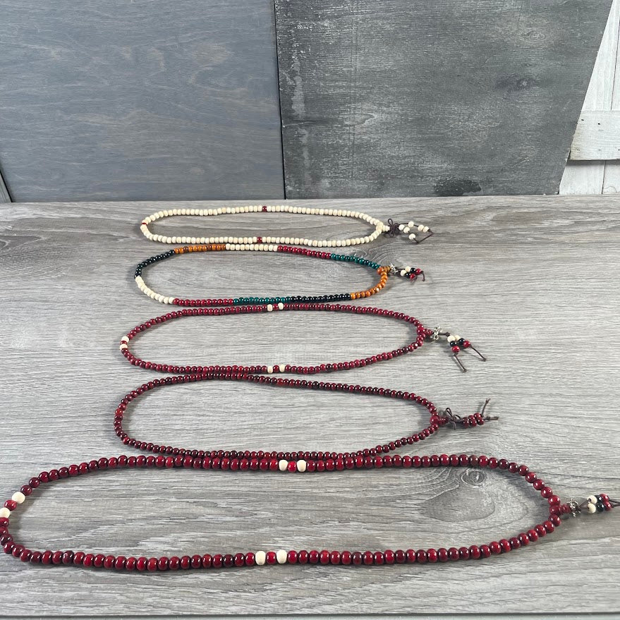 Wooden mala power bead necklace with natural wood beads for wholesale yoga jewelry shops