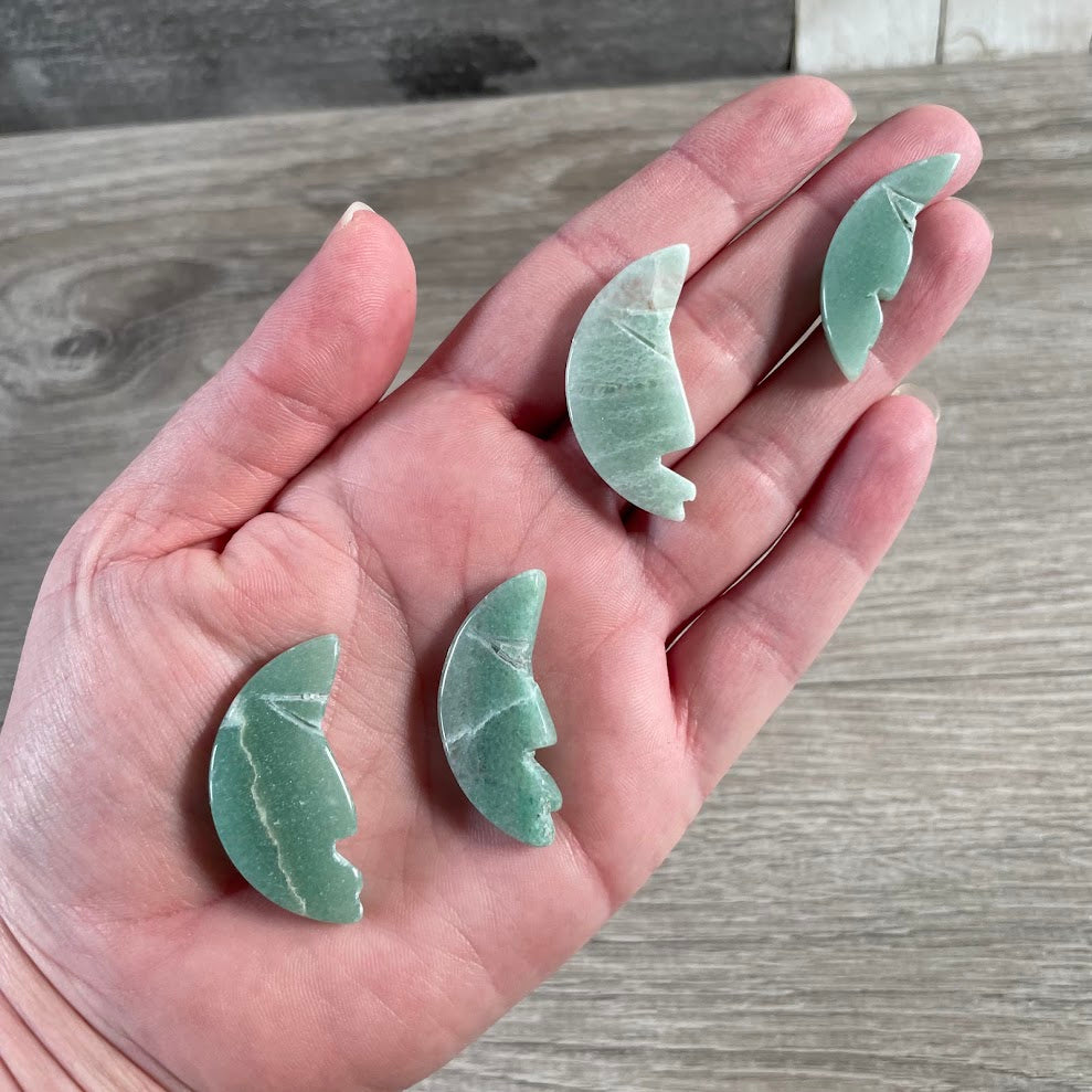 Aventurine Brazilian gemstone moon face carvings for wholesale crystal shops