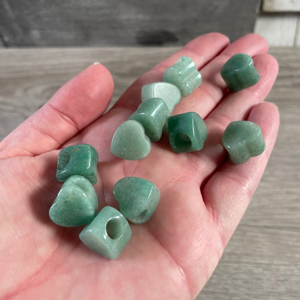 Large hole aventurine crystal heart bead 14mm natural stone jewelry making bead