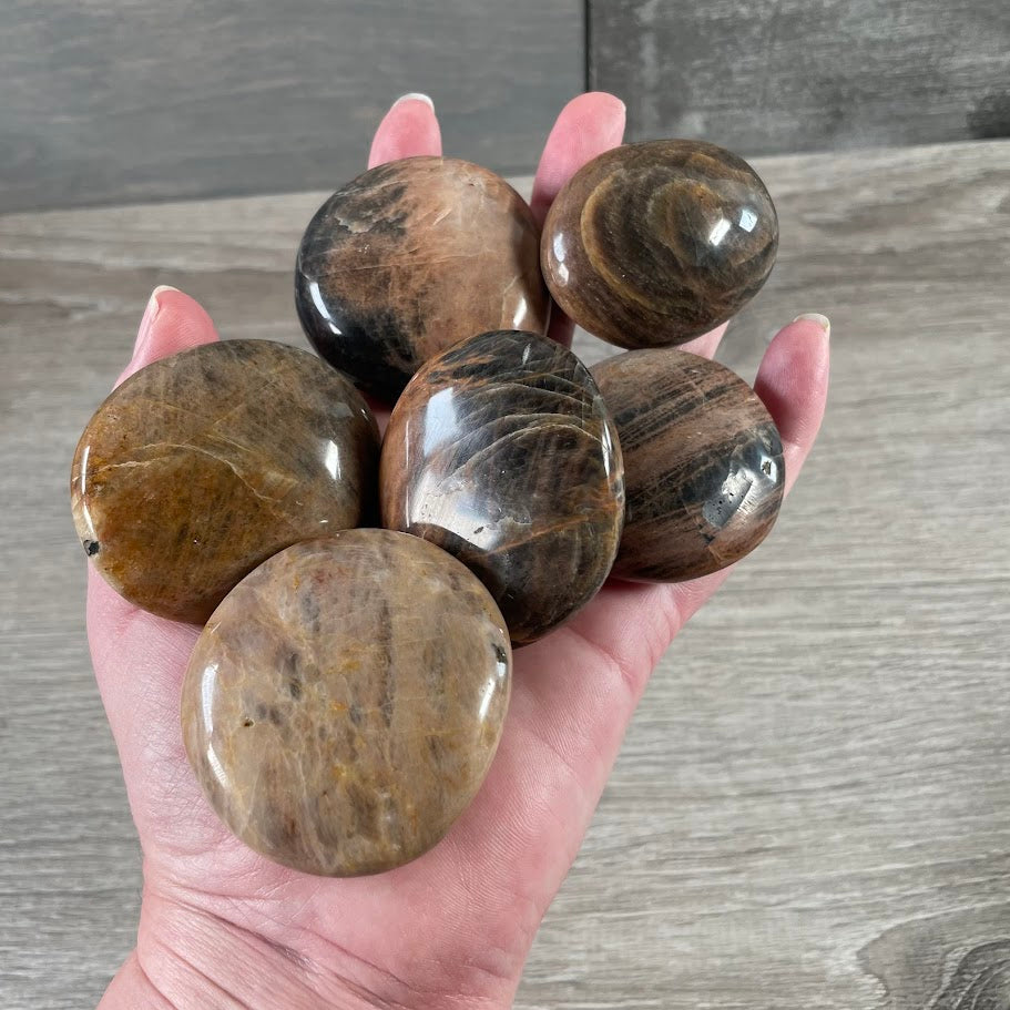 black moonstone polished palm stones by weight wholesale crystals
