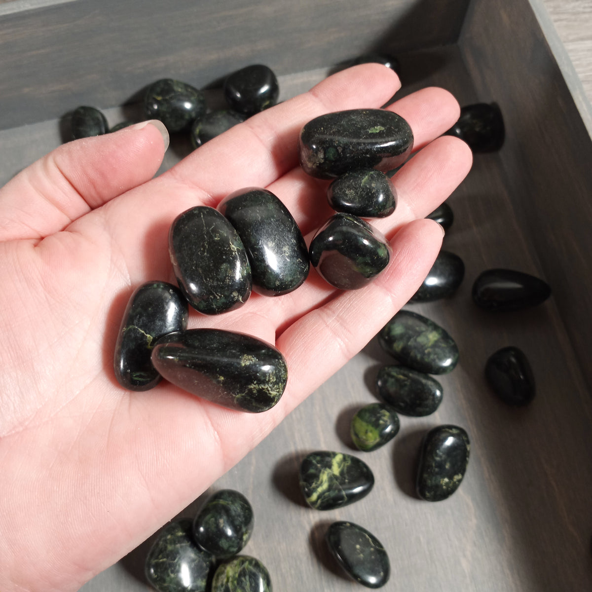 Natural Black Nephrite Jade polished tumbled gemstones from Peru