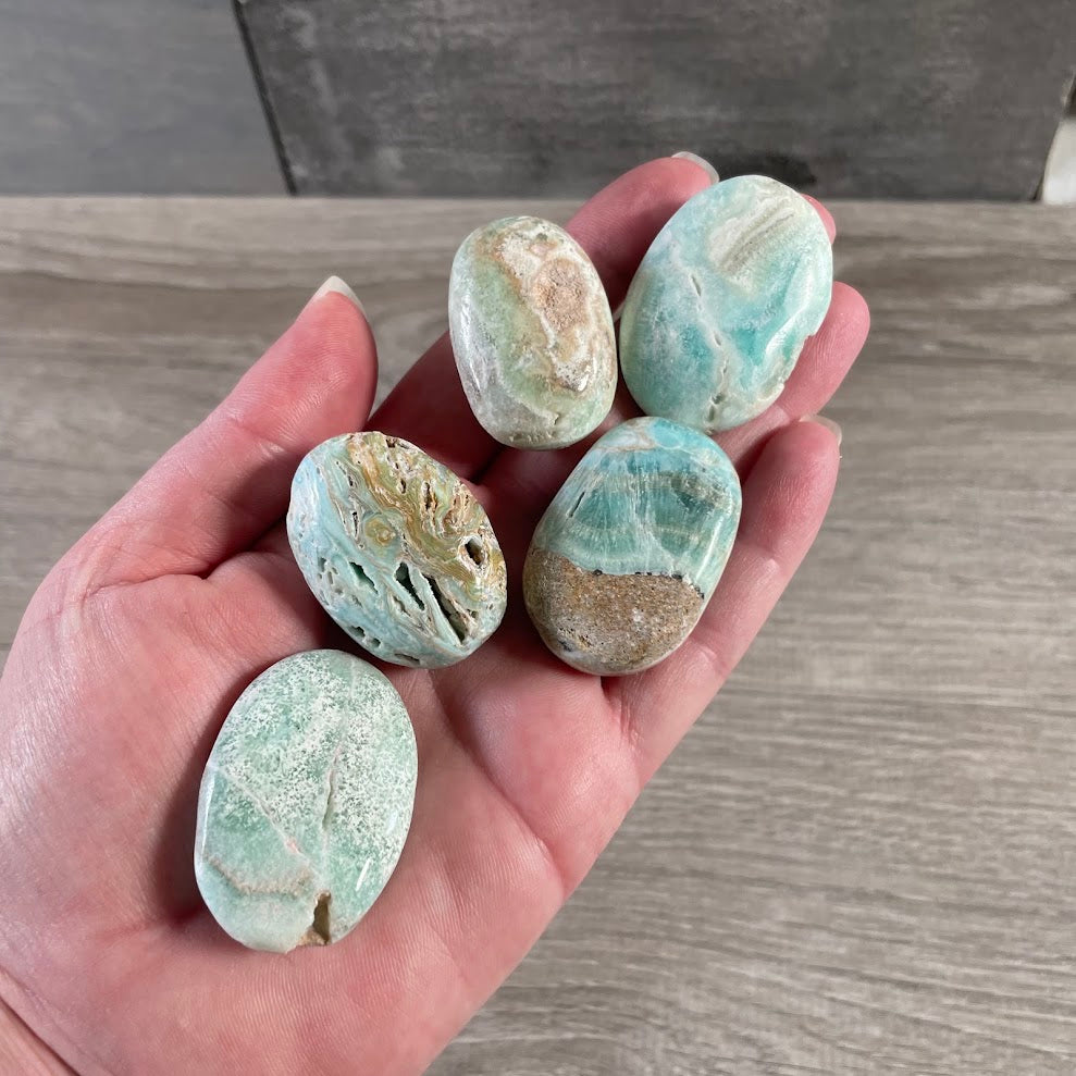 Blue aragonite natural Afghanistan palm stones polished gemstones