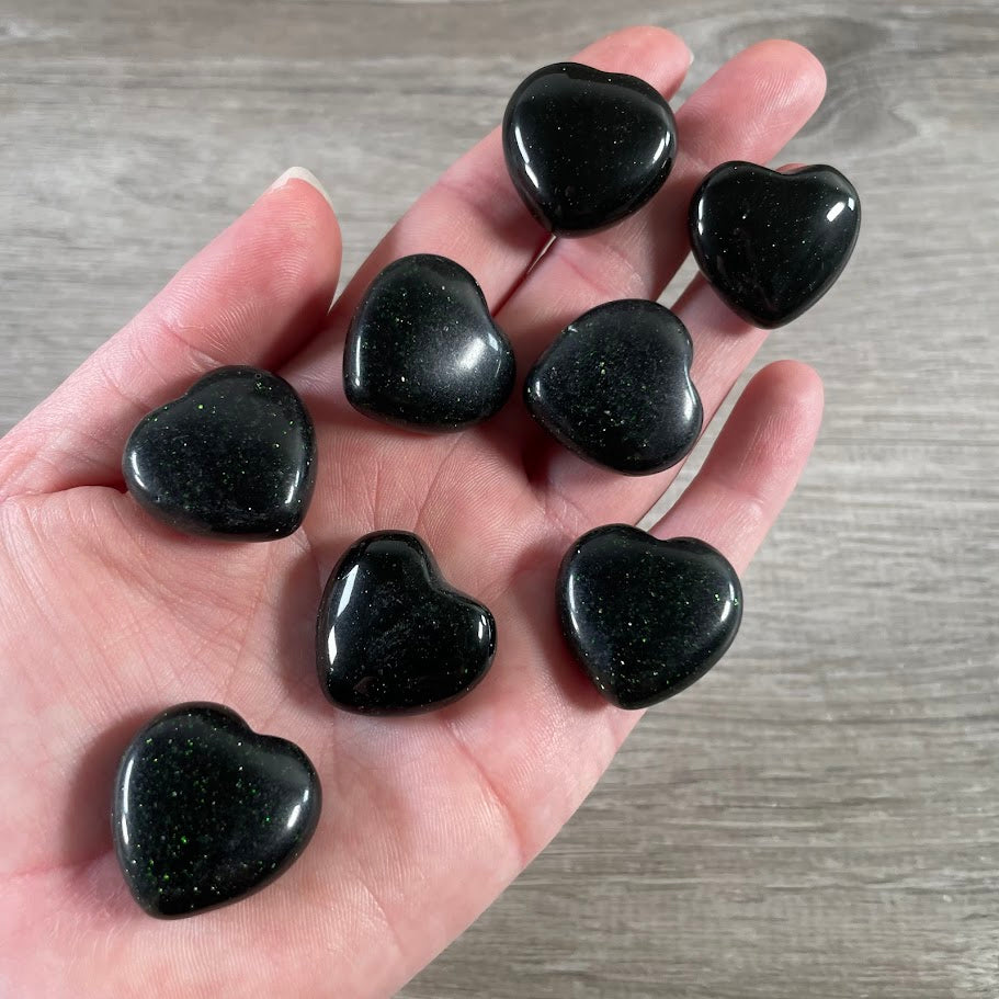 Bulk wholesale blue goldstone puffy heart polished gemstone crystal carving