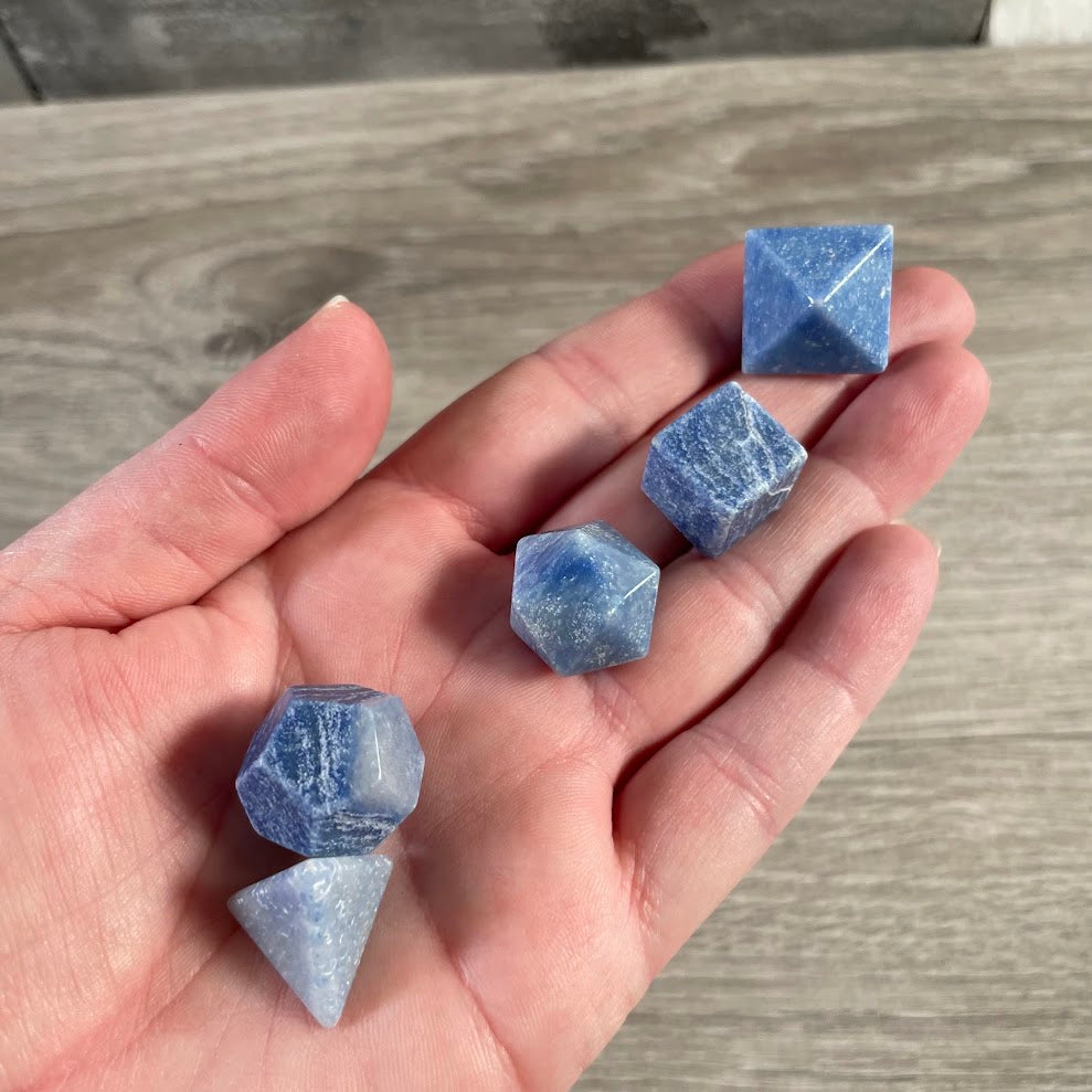 Platonic solid blue quartz gemstone set wholesale metaphysical crystals