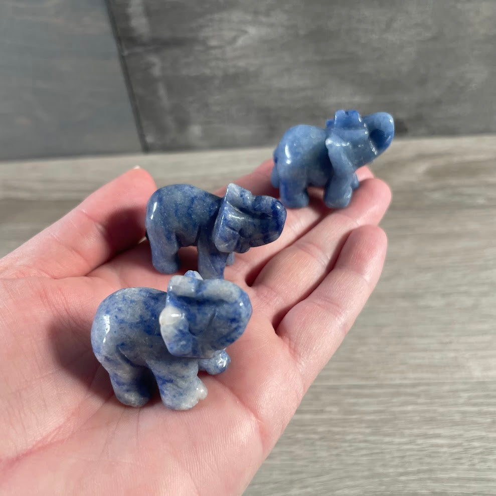 Blue quartz elephant animal figurine carved from gemstone for wholesale customers