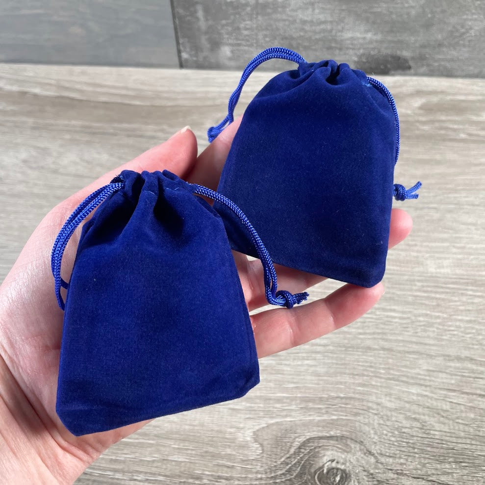 Bright blue velor pouch for crystals gemstones and tumbled stones