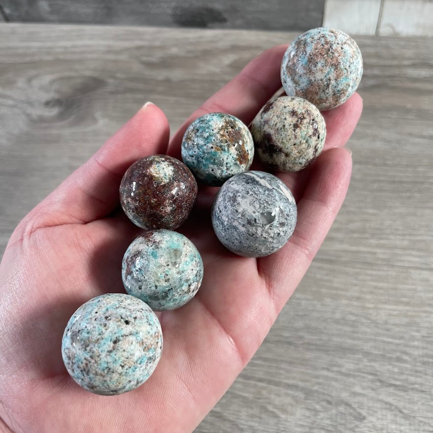Amazonite in Biotite natural gemstone balls from Brazil wholesale crystal spheres