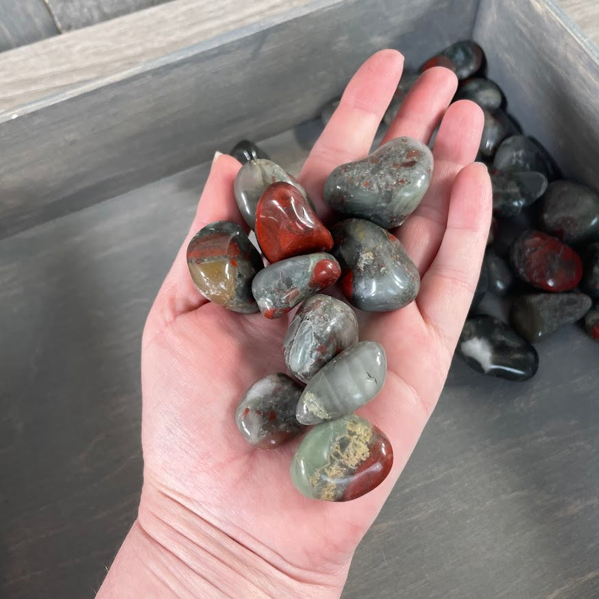 Bulk African Bloodstone tumbled crystals for wholesale metaphysical shops and gemstone resale