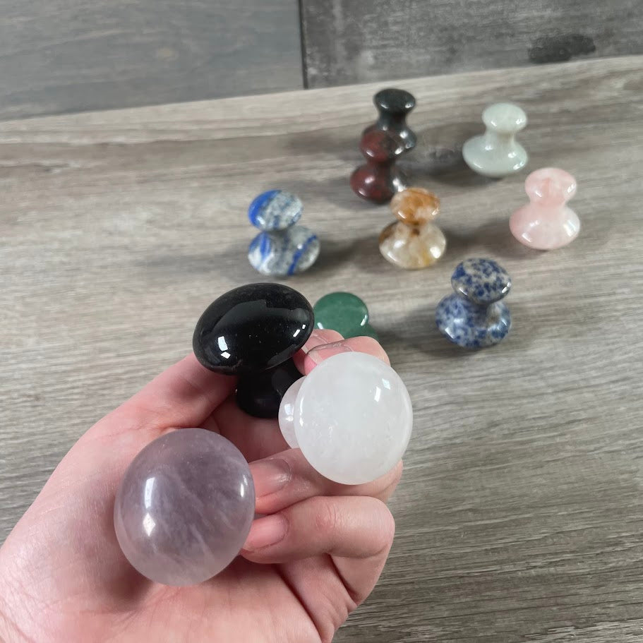 Assorted crystal skincare and massage tools for spas salons estheticians and retailers