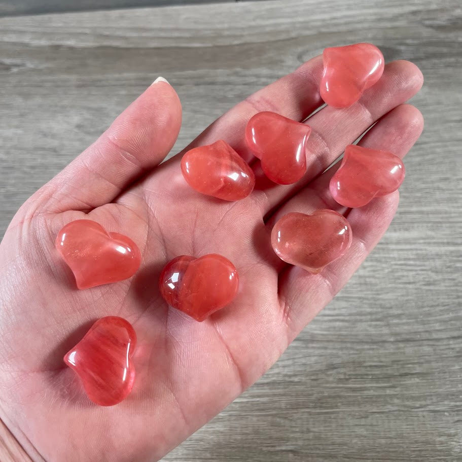 Small crystal pocket hearts in cherry quartz gift shop wholesale