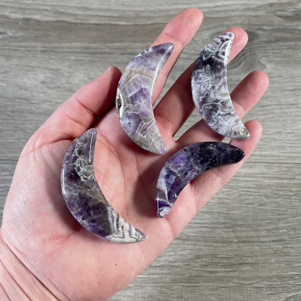 amethyst natural gemstone crescent moon shapes assorted polished crystal carvings