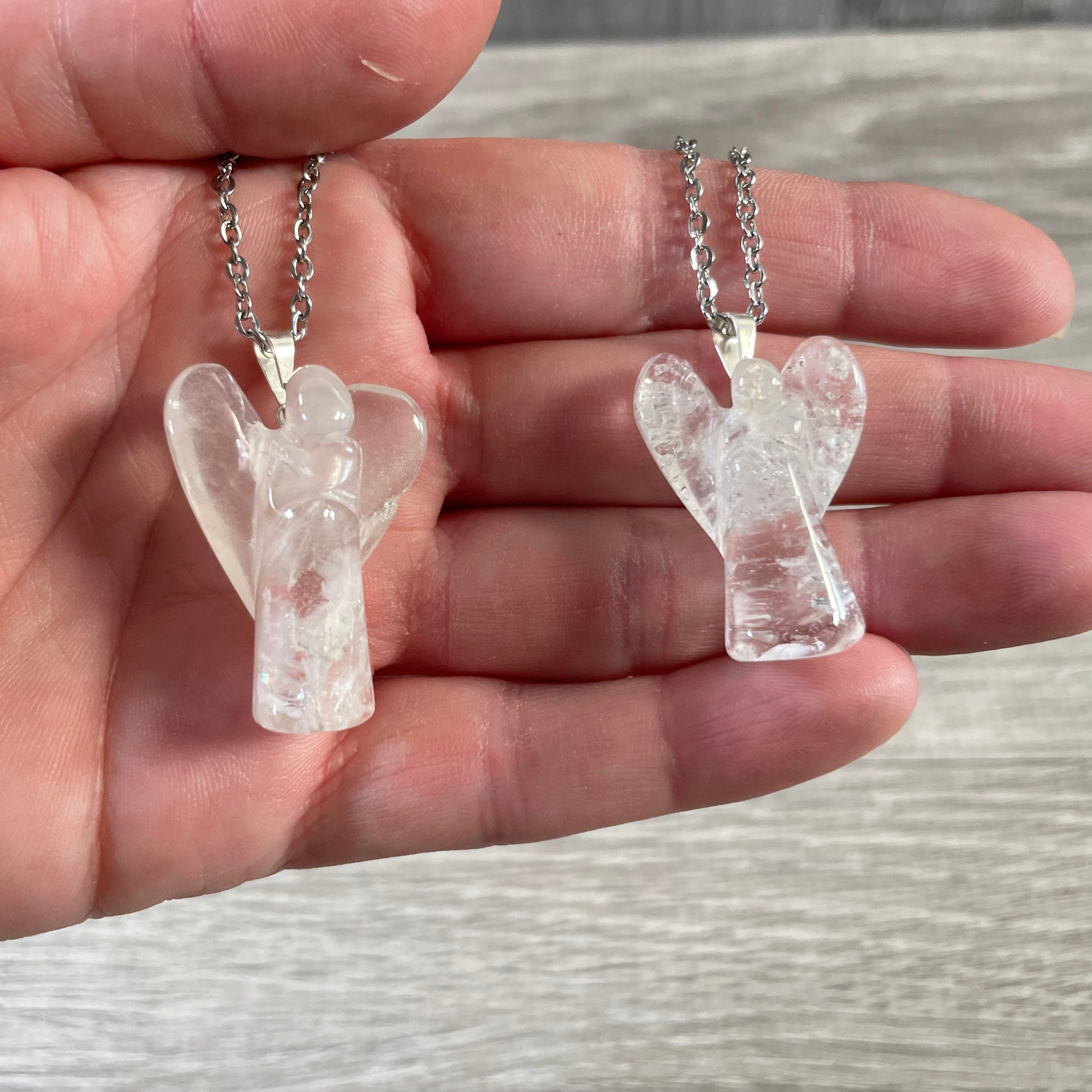 clear quartz natural stone angel pendant necklace for resale