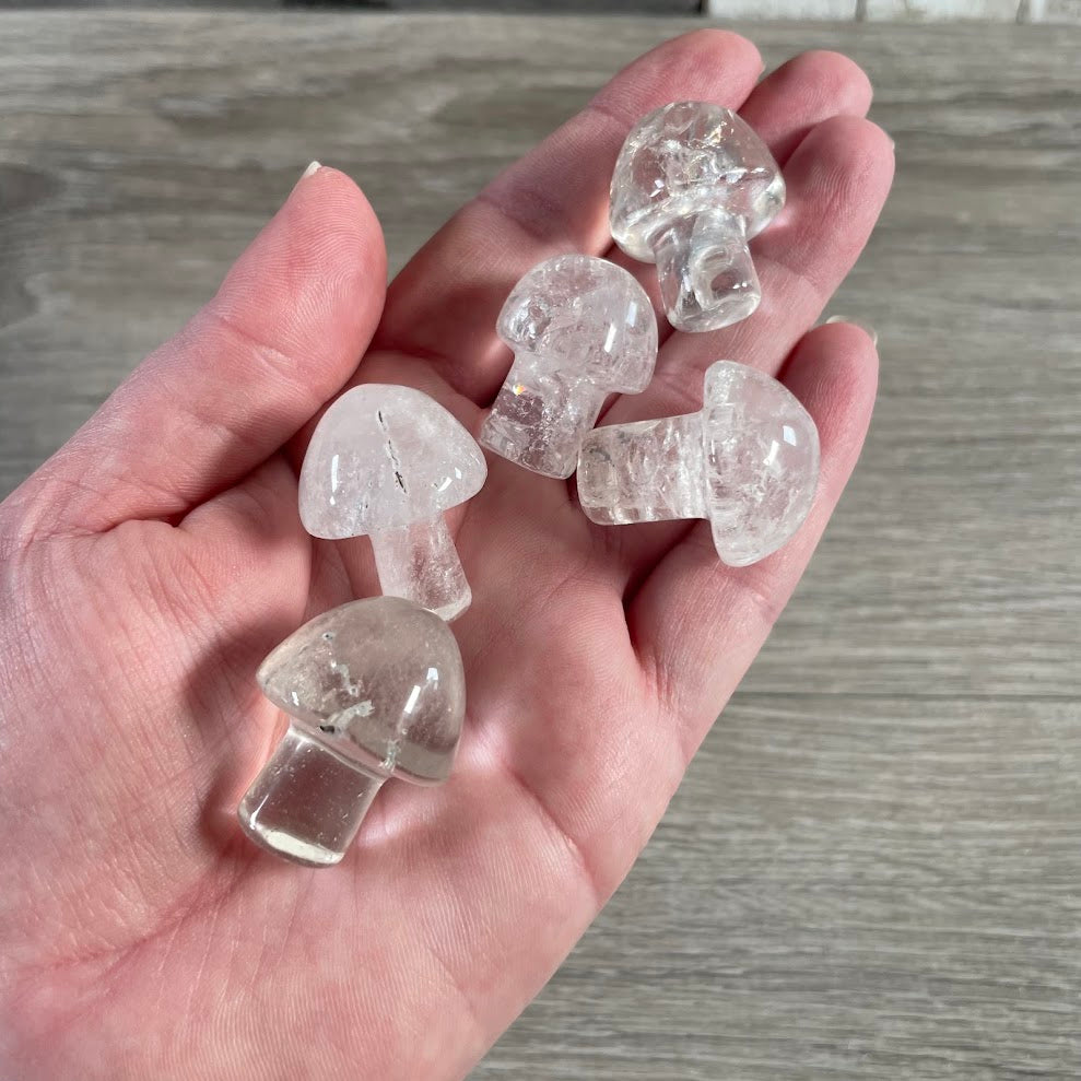 Medium clear quartz gemstone mushroom carving wholesale metaphysical decor