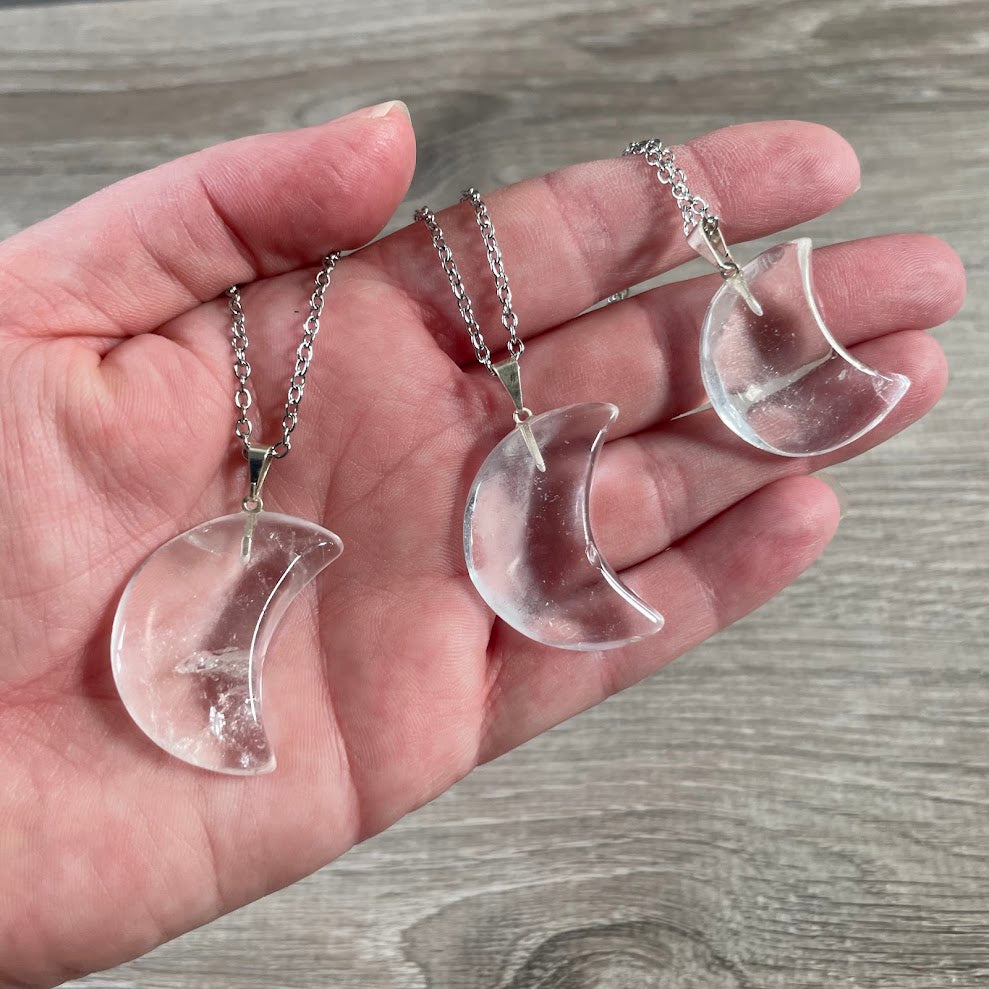 Gemstone clear quartz crescent moon jewelry wholesale gift shop inventory