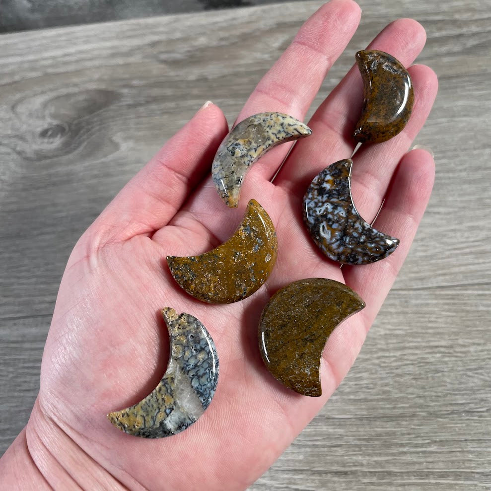 Brazilian Gemstone Crescent Moons – Natural Hand Carved Stone Carvings